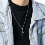 Stainless Steel Christian Cross Pendant Necklace with Ring - Matt Black - Image 6