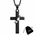 Stainless Steel Christian Cross Pendant Necklace with Ring - Matt Black