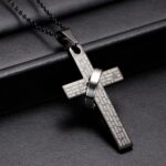Stainless Steel Christian Cross Pendant Necklace with Ring - Matt Black - Image 3