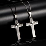 Stainless Steel Christian Cross Pendant Necklace with Ring - Matt Black - Image 4